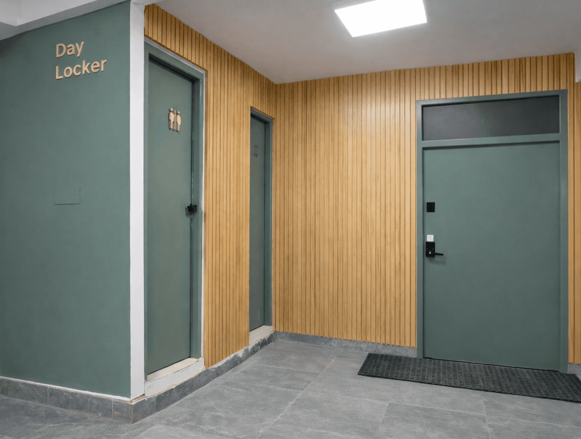 Tiny Living Apartments building entrance with smart-lock self check-in
