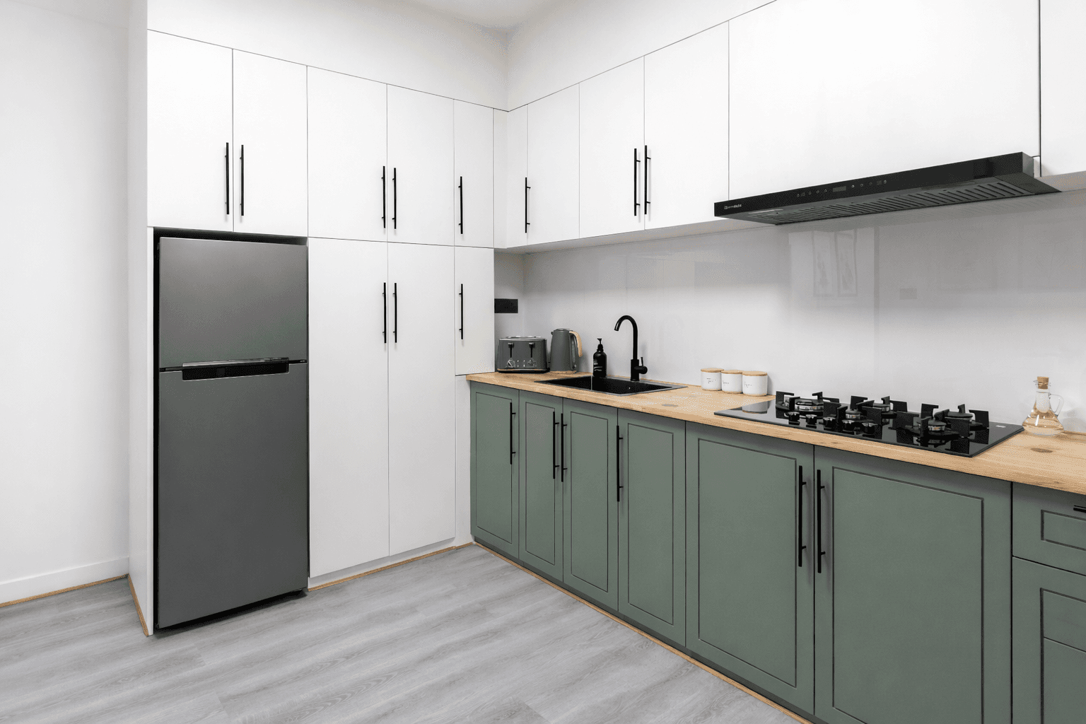 Fully equipped self-catering kitchen with gas stove, espresso machine and air fryer