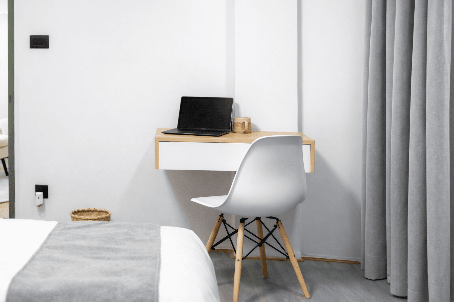 Quiet study desk in a Tiny Living Apartment with fast Wi-Fi for remote work